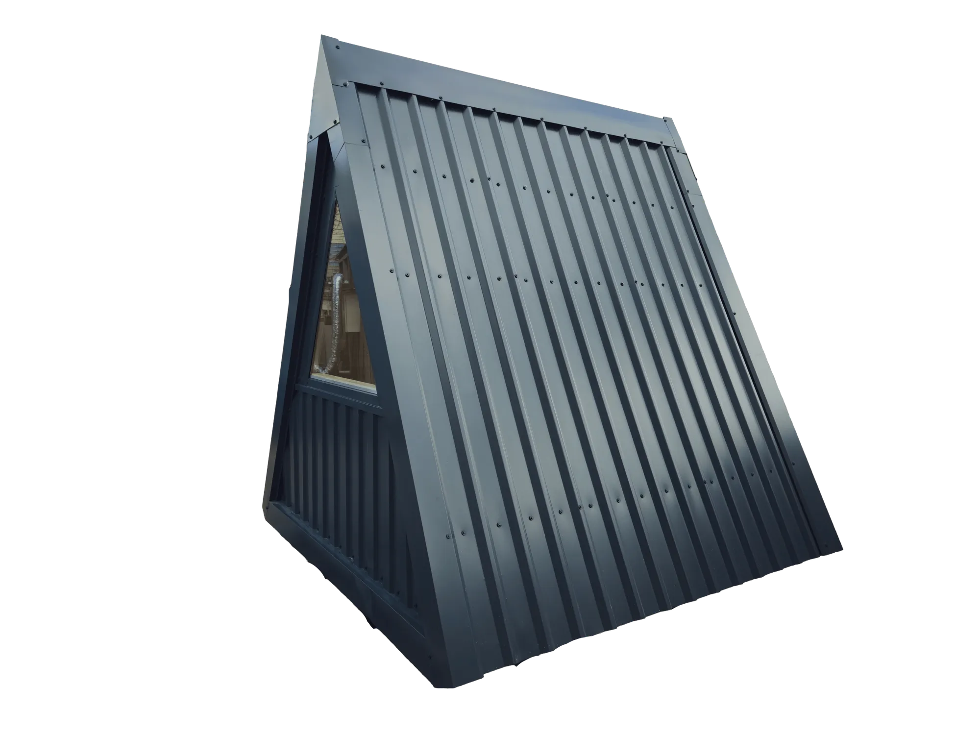 Steel A-frame cabin roof panels, anthracite powder-coat